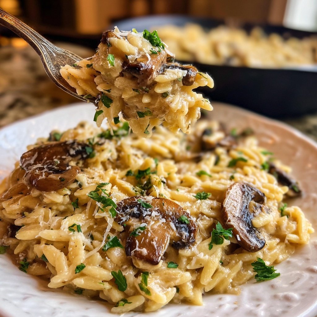 Romantic Creamy Parmesan Mushroom Orzo