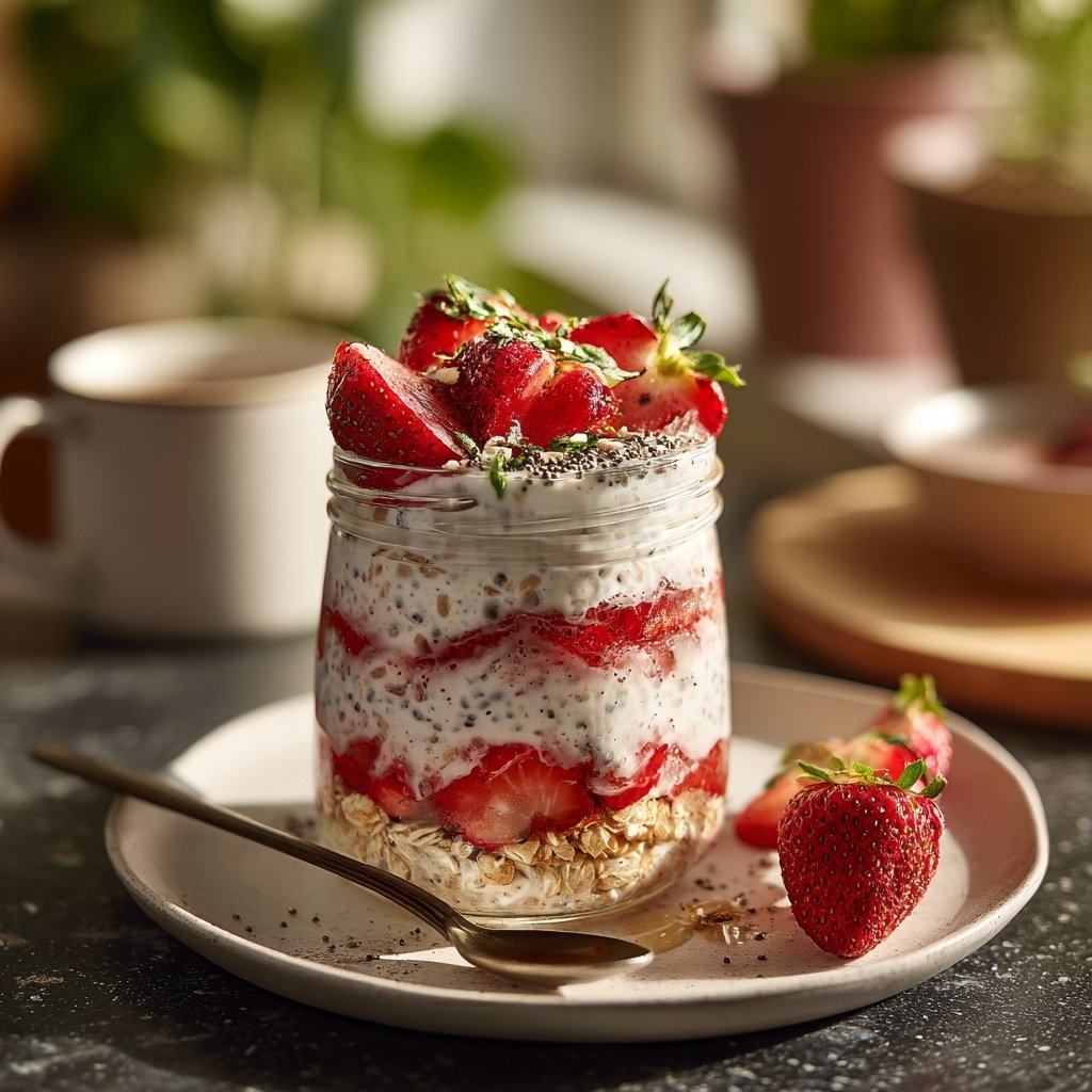 Strawberry Overnight Oats With Yogurt