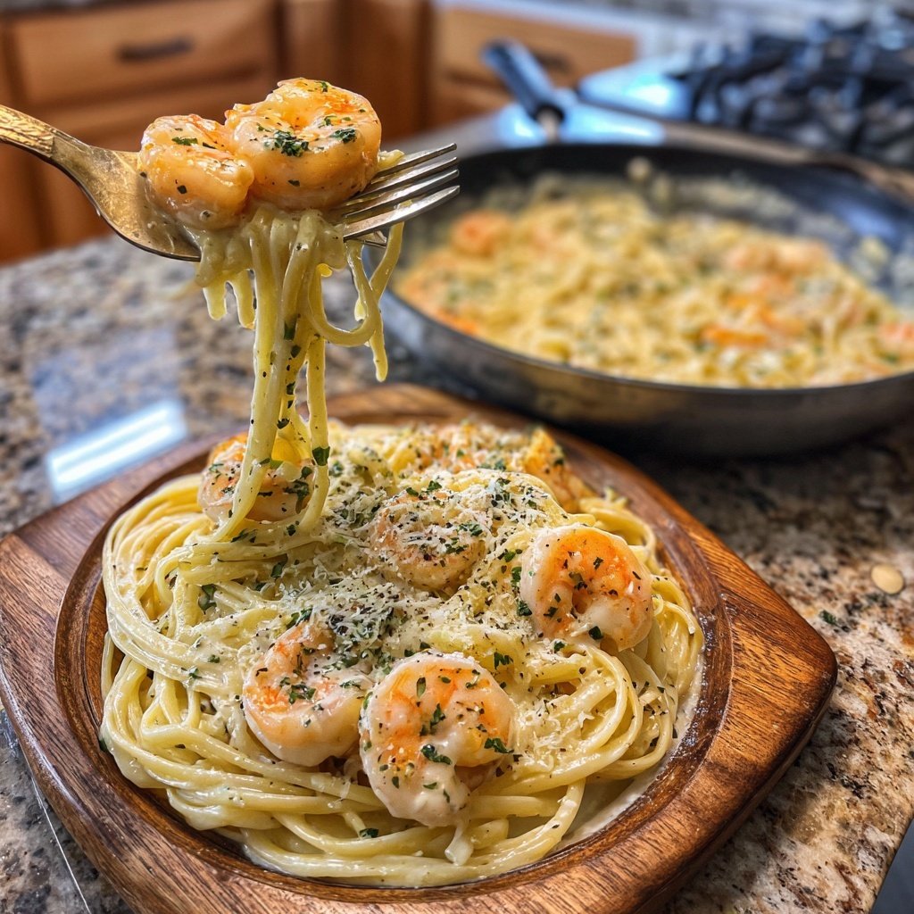 Shrimp Alfredo Pasta With Garlic Cream Sauce