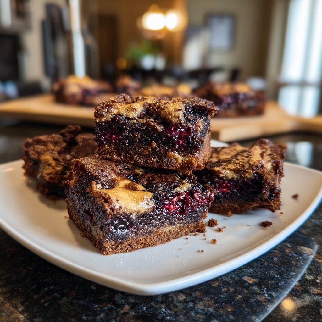 Cottage Cheese Brownies with Blackberry Swirl