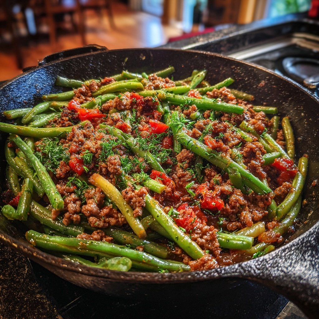 Hamburger Meat And Green Bean Skillet