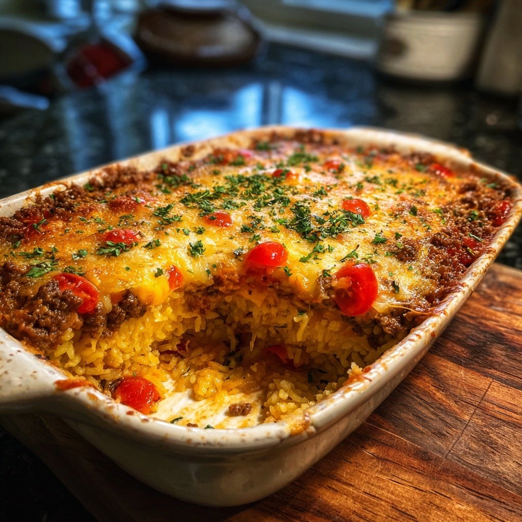 Ground Beef And Tomato Rice Bake